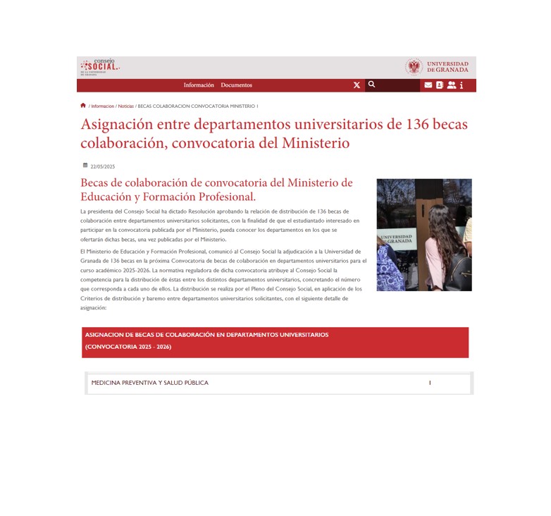 Concedida una beca de colaboración en el Dpto.Medicina Preventiva y Salud Pública Concedida una beca de colaboración en el Dpto.Medicina Preventiva y Salud Pública