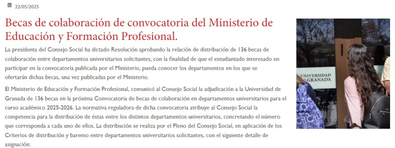 Concedida una beca de colaboración en el Dpto.Medicina Preventiva y Salud Pública